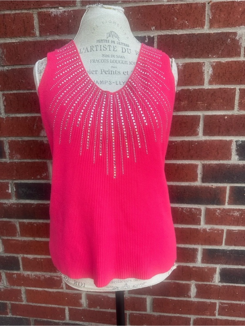 Bright Pink Sleeveless Tank with Rhinestones PM1